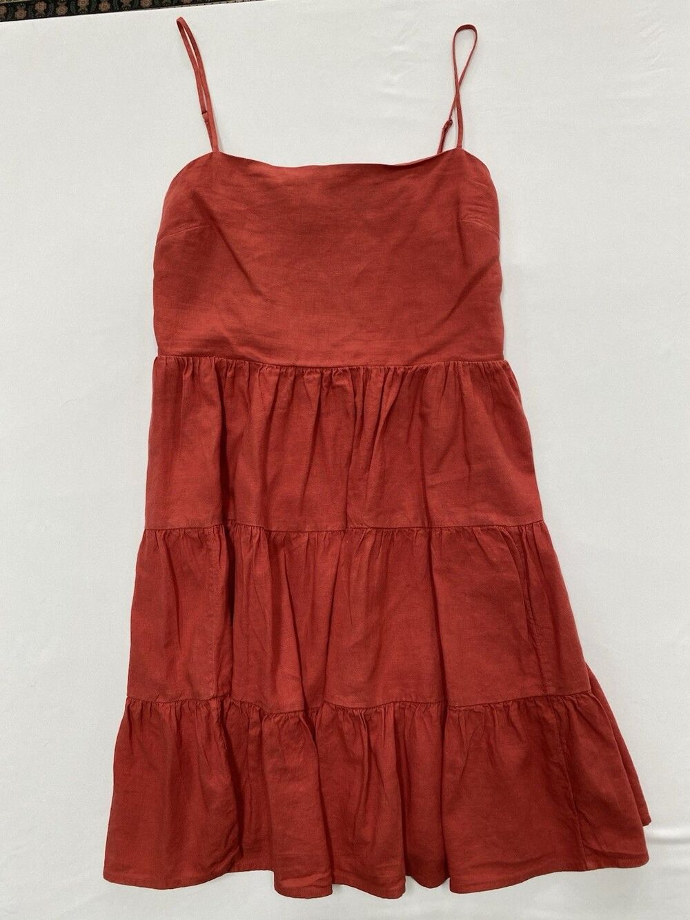Banana Republic Dress Large Womens Terracotta Linen Tiered Cami Midi Sun
